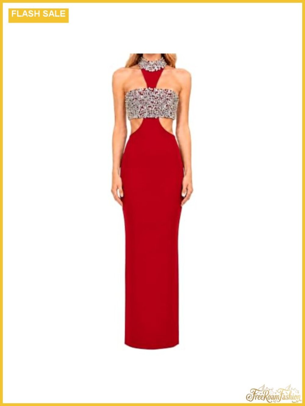 Women's Rhinestone Halter One Shoulder Sleeveless Formal Jumpsuit Black
